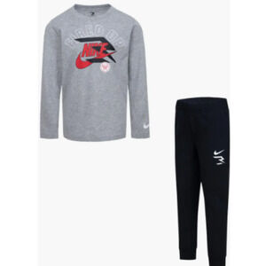 Nike 2 Pc Set Fired Up Jogging Suit Boys Size 4 Grey & Black BRAND NEW